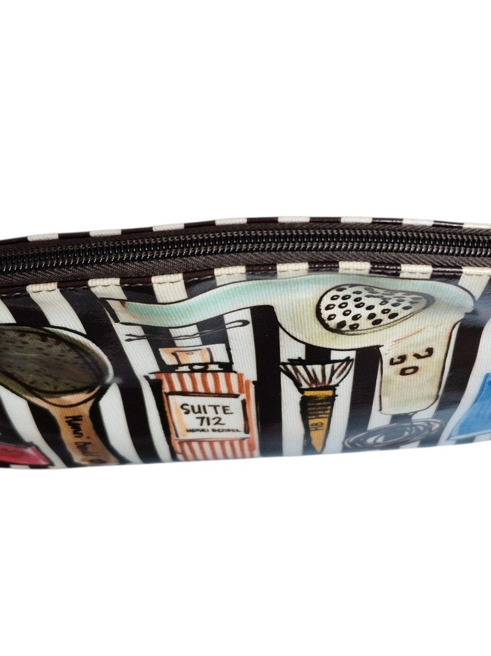 Henri Bendel Pop Art Brown & White Striped Large Makeup Bag NWOT - Picture 6 of 10